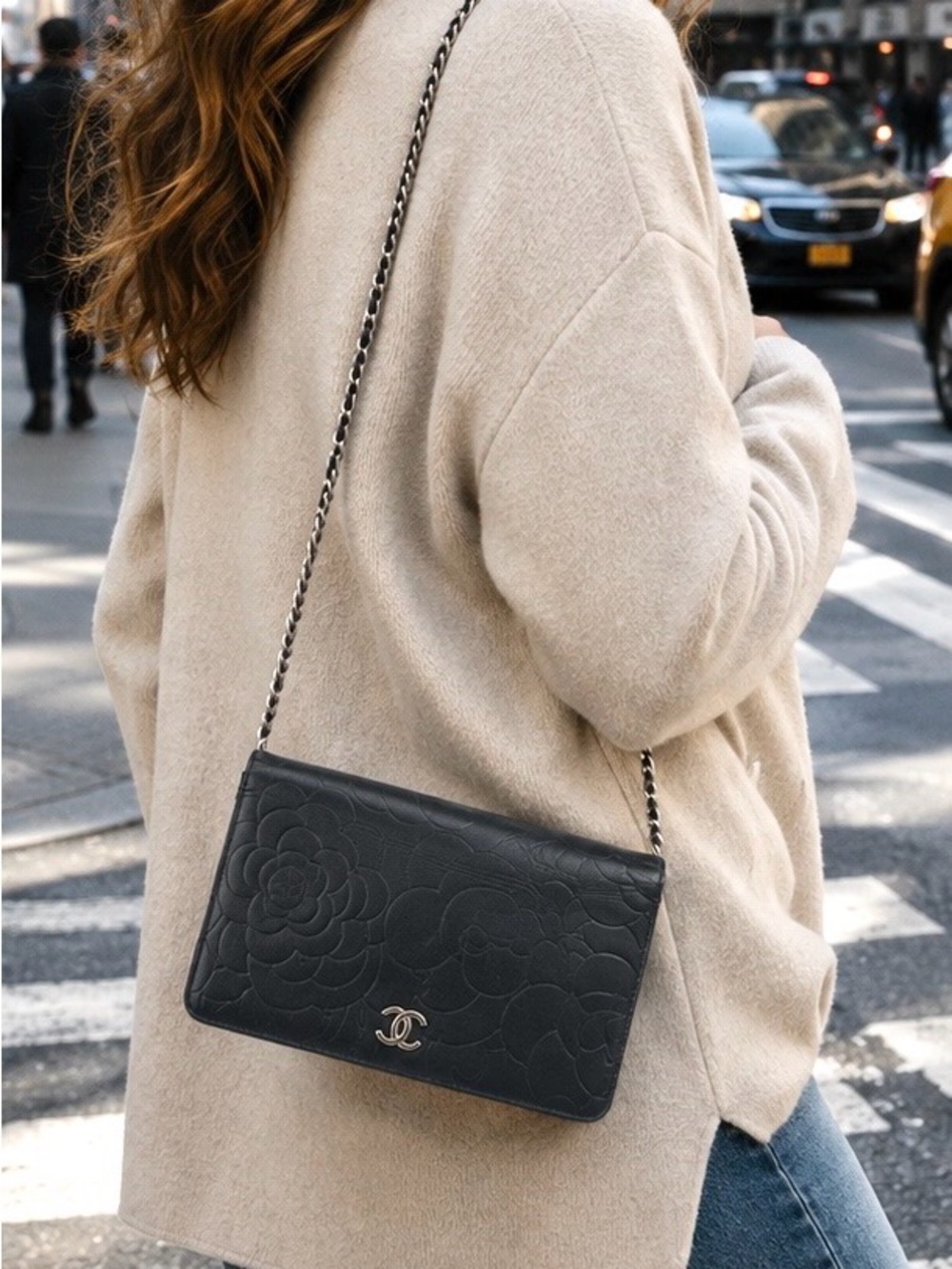 Chanel Camellia Embossed Lambskin Wallet on Chain-w/Certificate of authenticity